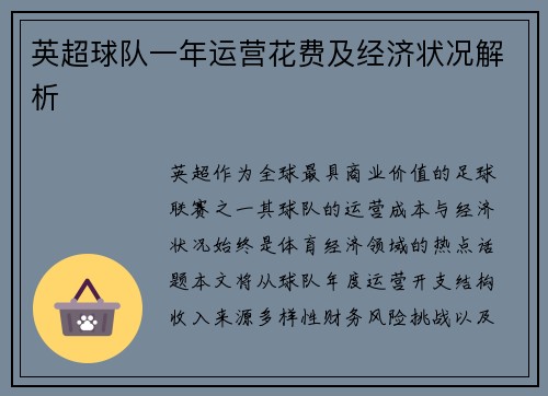 英超球队一年运营花费及经济状况解析